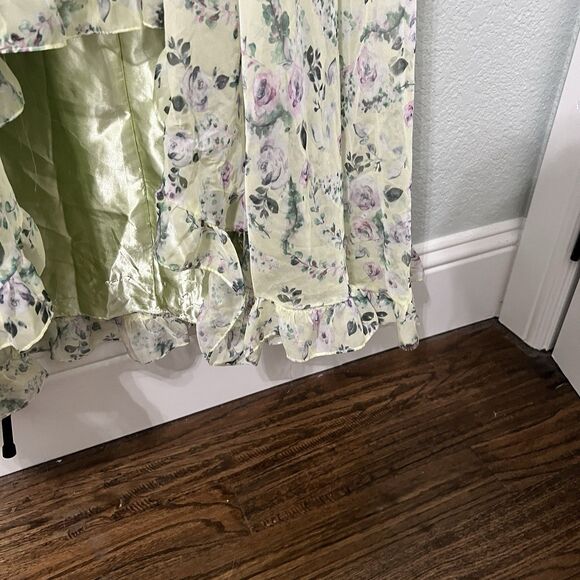 $598 Mac Duggal Size 12 Floral Chiffon Tiered Ruffle Puff Sleeve Gown - See flaw - Picture 7 of 7